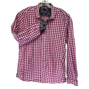 Au Noir Mens Size XL Red/White Gingham Plaid Flip Cuff Dress Shirt (U9) NW/OT